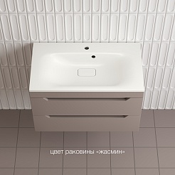 Style Line Тумба с кварцевой раковиной жасмин Остин 80 подвесная тауп темный – фотография-2